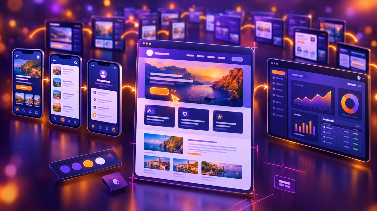 UI/UX design for websites, mobile apps and business software with user journey flow
