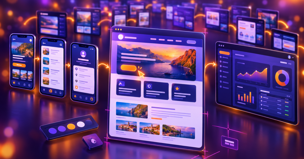 UI/UX design for websites, mobile apps and business software with user journey flow