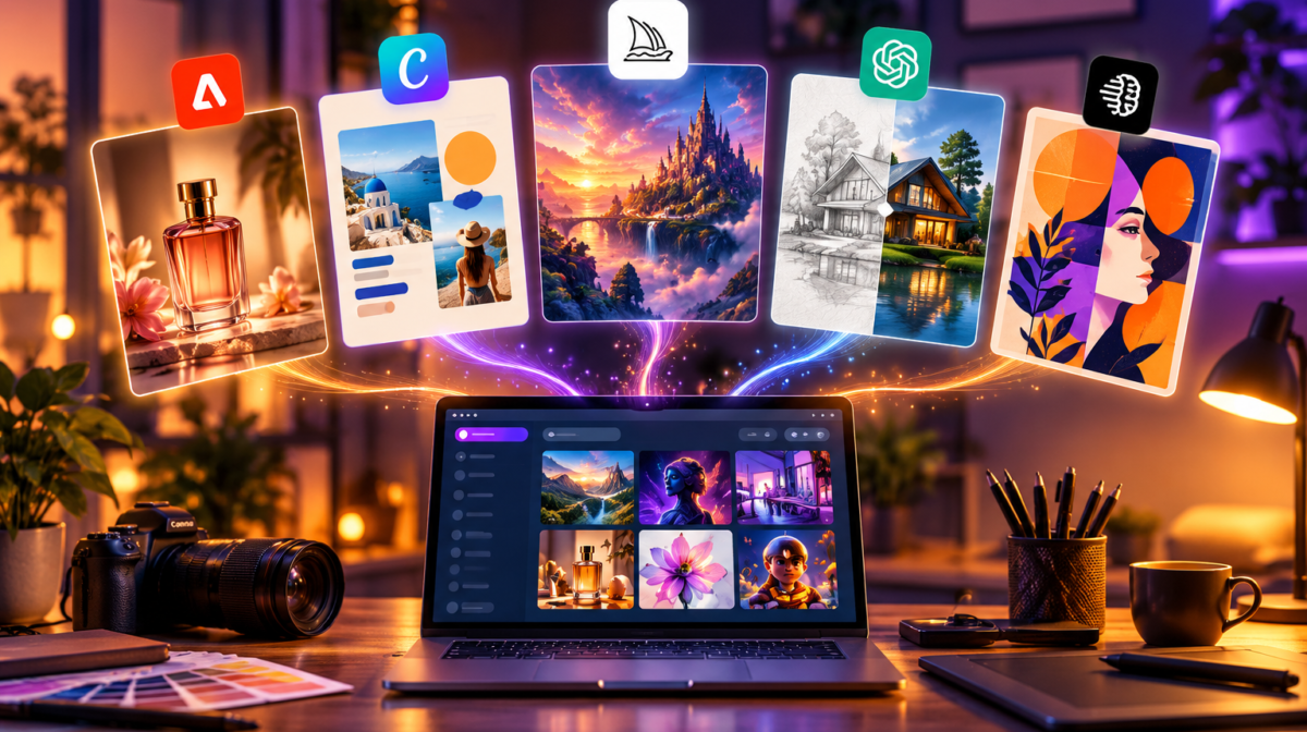 AI tools for image generation creating stunning digital artworks on screen
