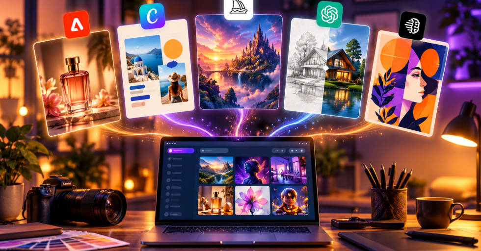 AI tools for image generation creating stunning digital artworks on screen