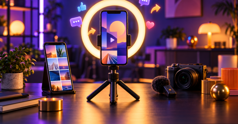 Social media marketing strategies for brand growth with content creation setup